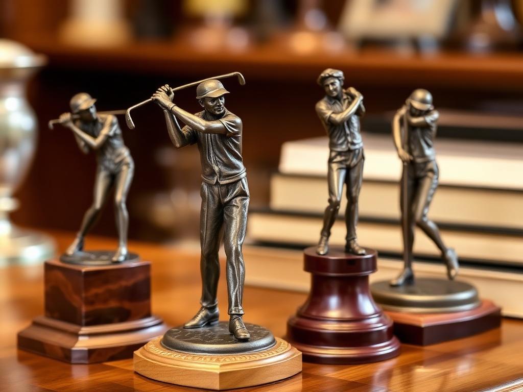 Figuras de golfistas en bronce y plata